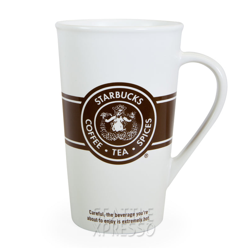 STARBUCKS White Ceramic Travel Mug Cup Handle 16 oz. with Lid
