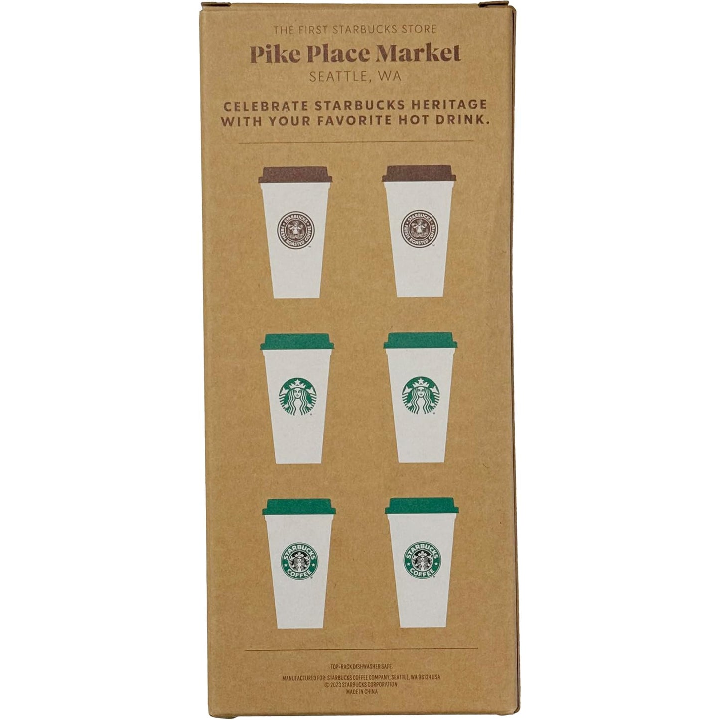 Starbucks Pike Place Market First Store Reusable Hot Cups with Lids, 6 Pack