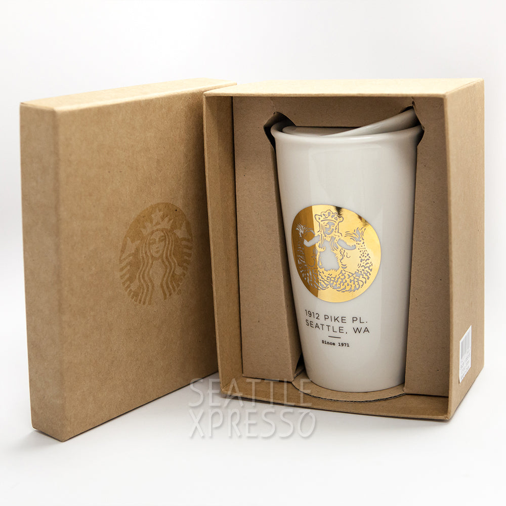 Starbucks Pike Place Gold Double Wall Ceramic Travel Mug